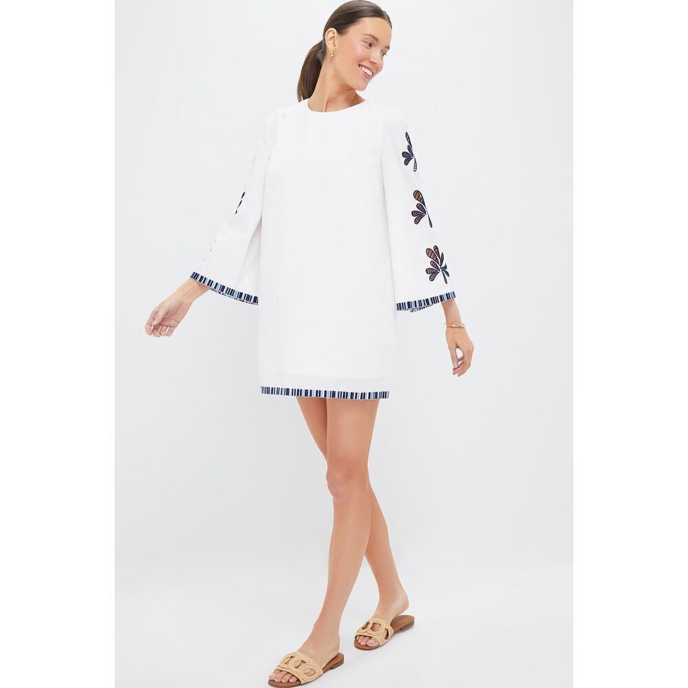 HYACINTH HOUSE White & Blue Embroidery Atlantic Mini Dress Size L NWT